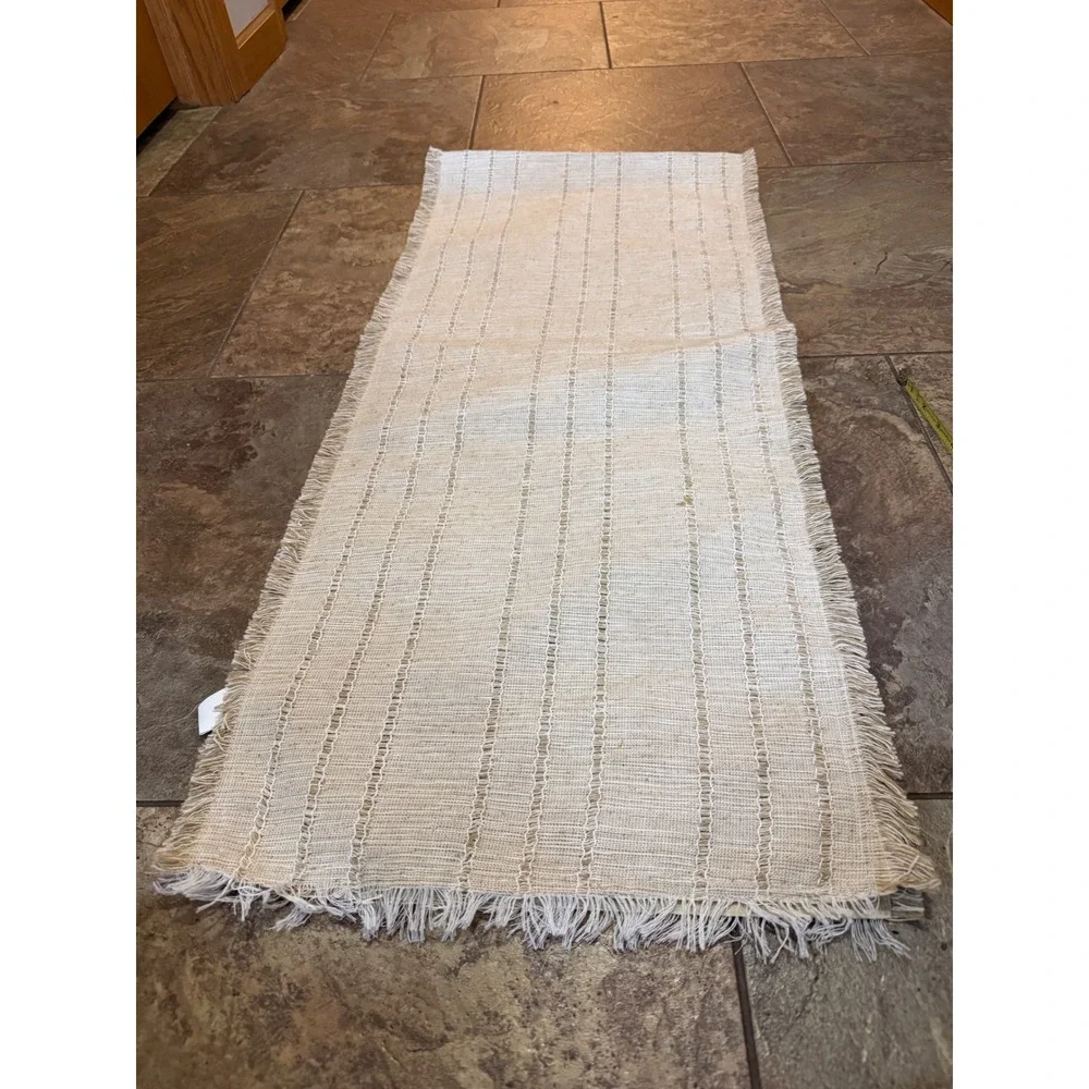 Boho Woven Fringed Table Runner Cream Tan Striped Farmhouse Decor 70 Inch